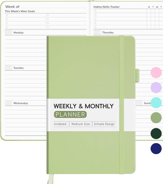 Undated Weekly Planner, Forvencer Simplified Weekly & Monthly Calendar Planner, Daily Organizer Notebook, Agenda Journal to Track Goals & Tasks, Start Anytime, A5 Size